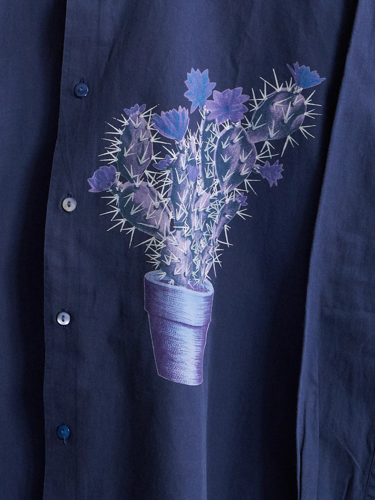 kenzo blue cotton floral pot plant print longsleeve shirt - 1990s