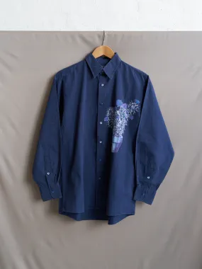 kenzo blue cotton floral pot plant print longsleeve shirt - 1990s