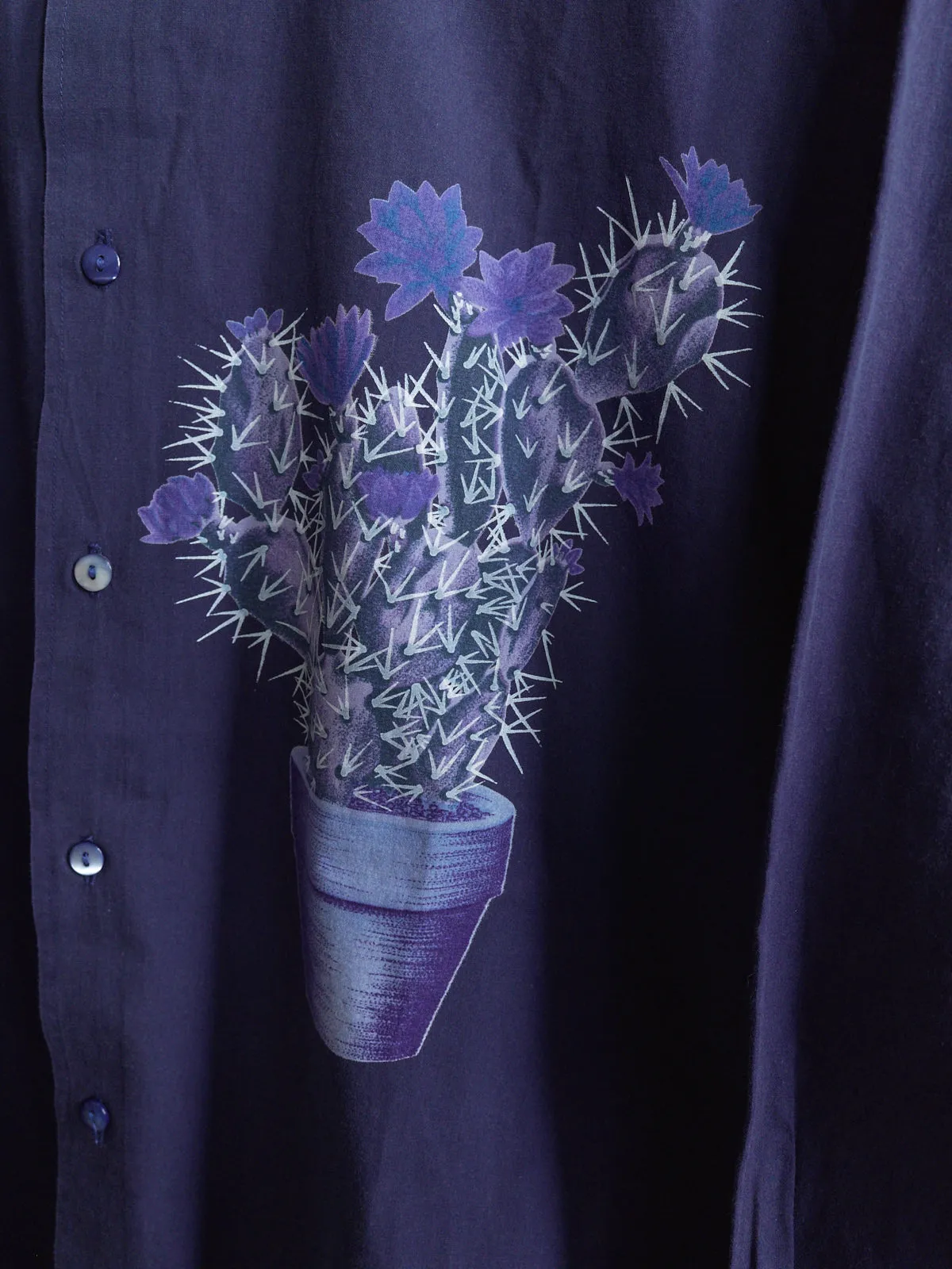 kenzo blue cotton floral pot plant print longsleeve shirt - 1990s