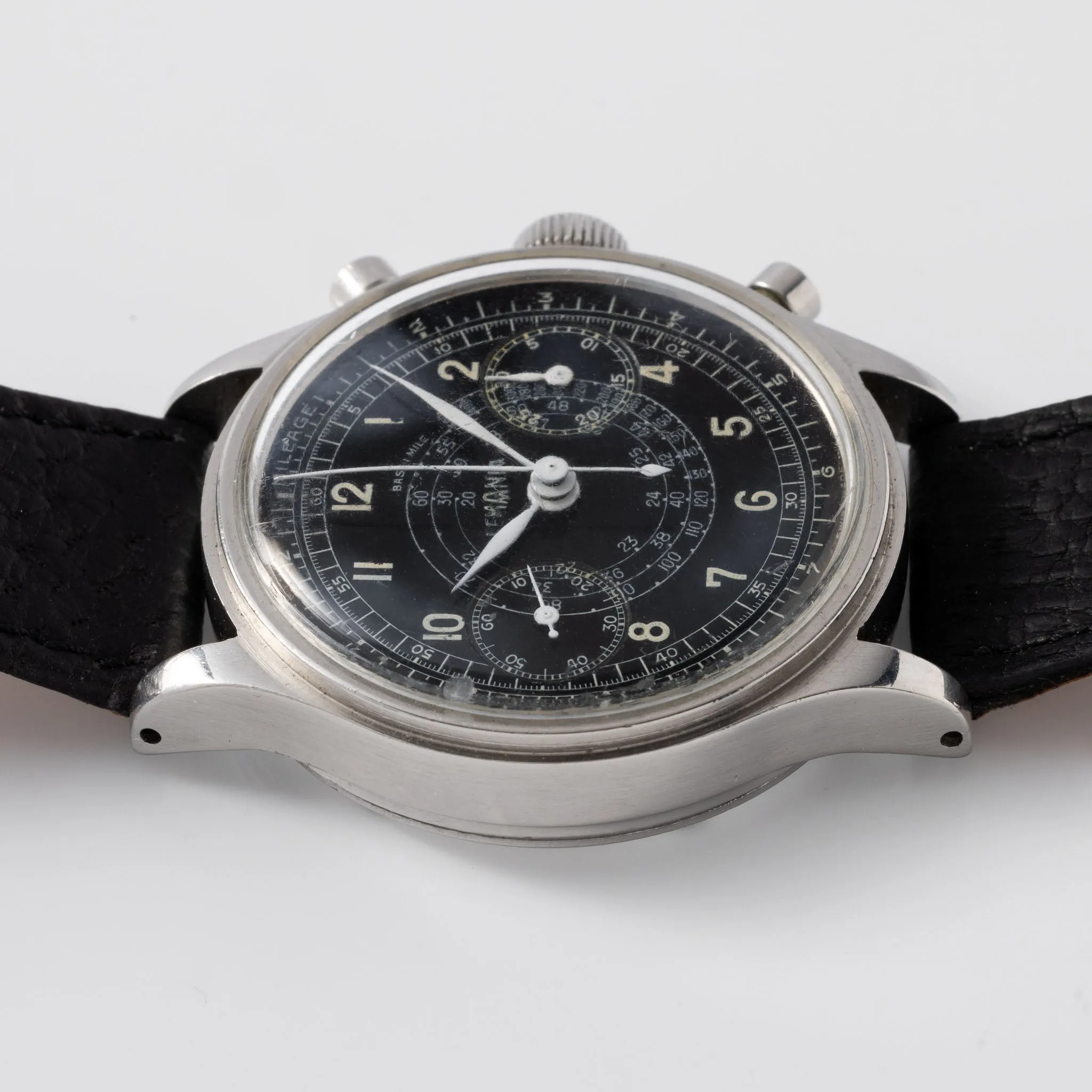 Lemania Oversized Step Case Black Dial Chronograph