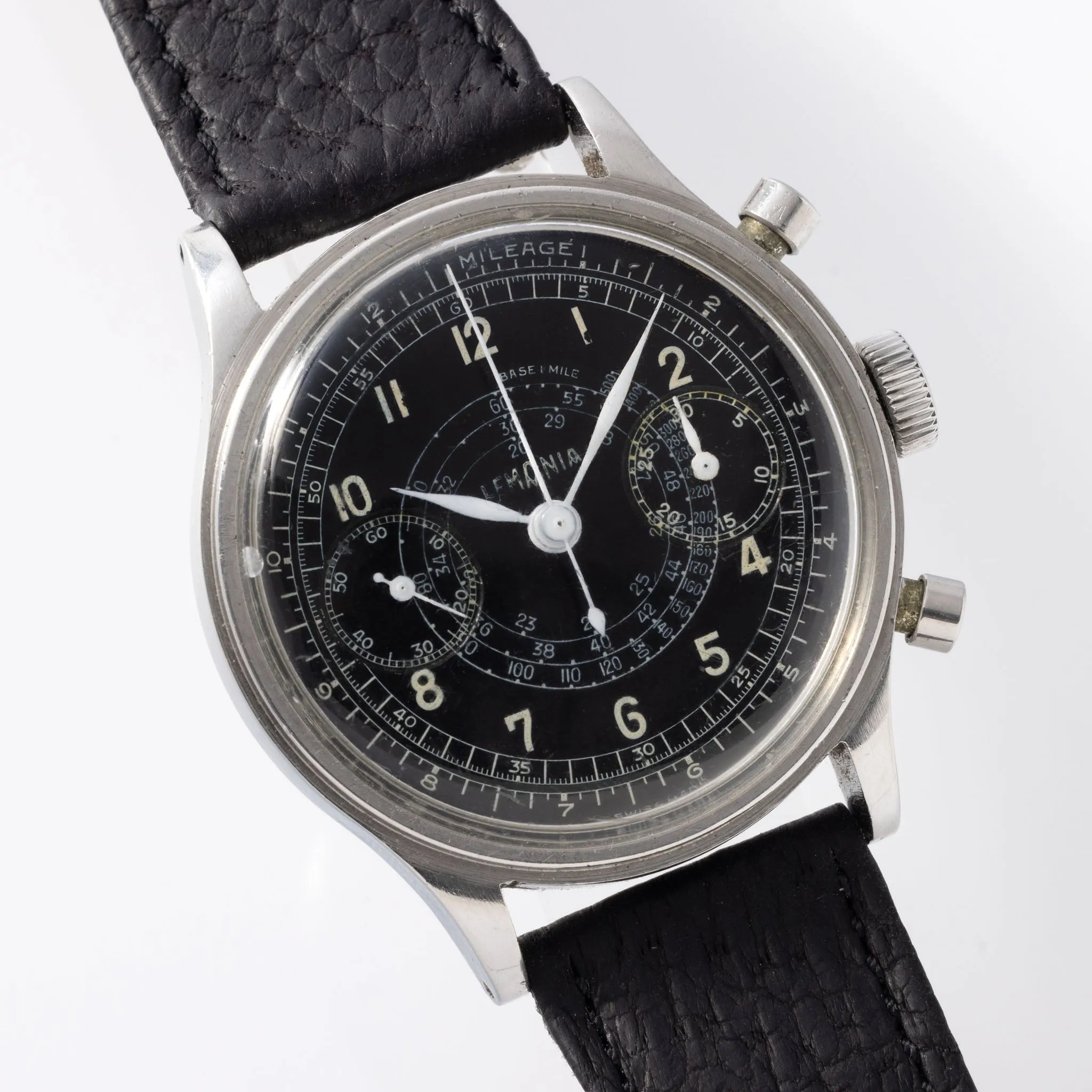 Lemania Oversized Step Case Black Dial Chronograph