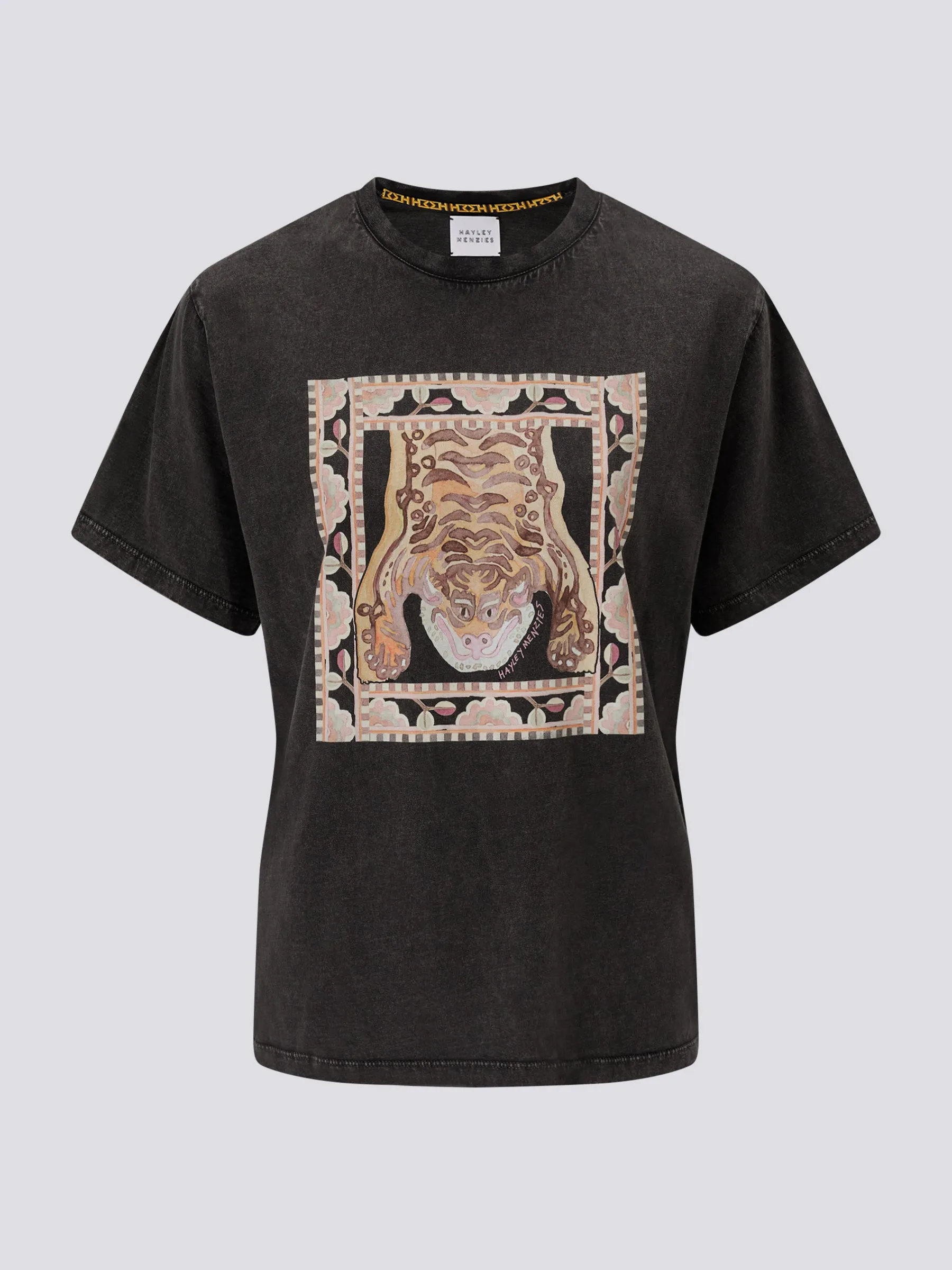 Lotus Tiger Printed T-Shirt Acid Wash Grey