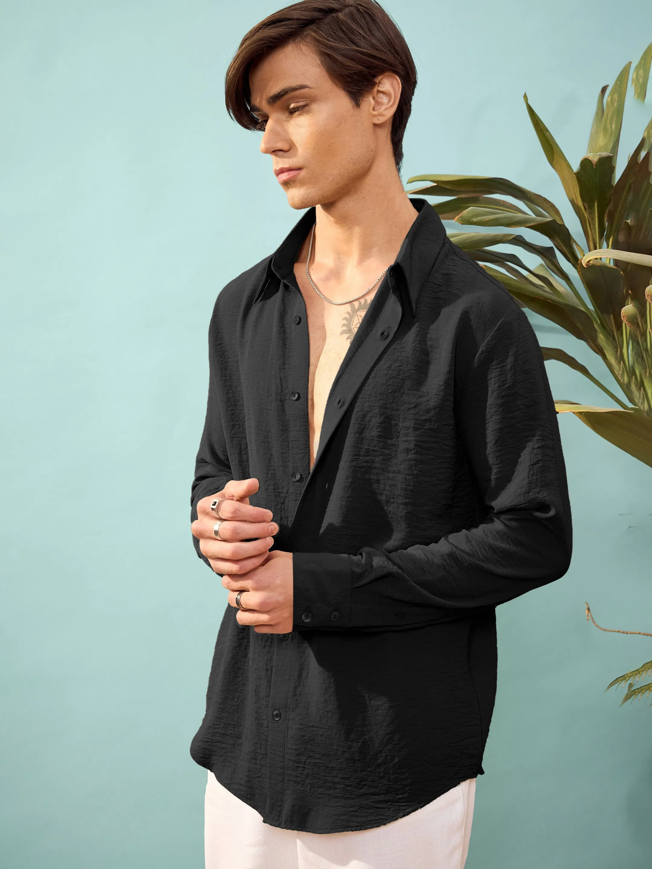 Men Black Relax Fit Shirt