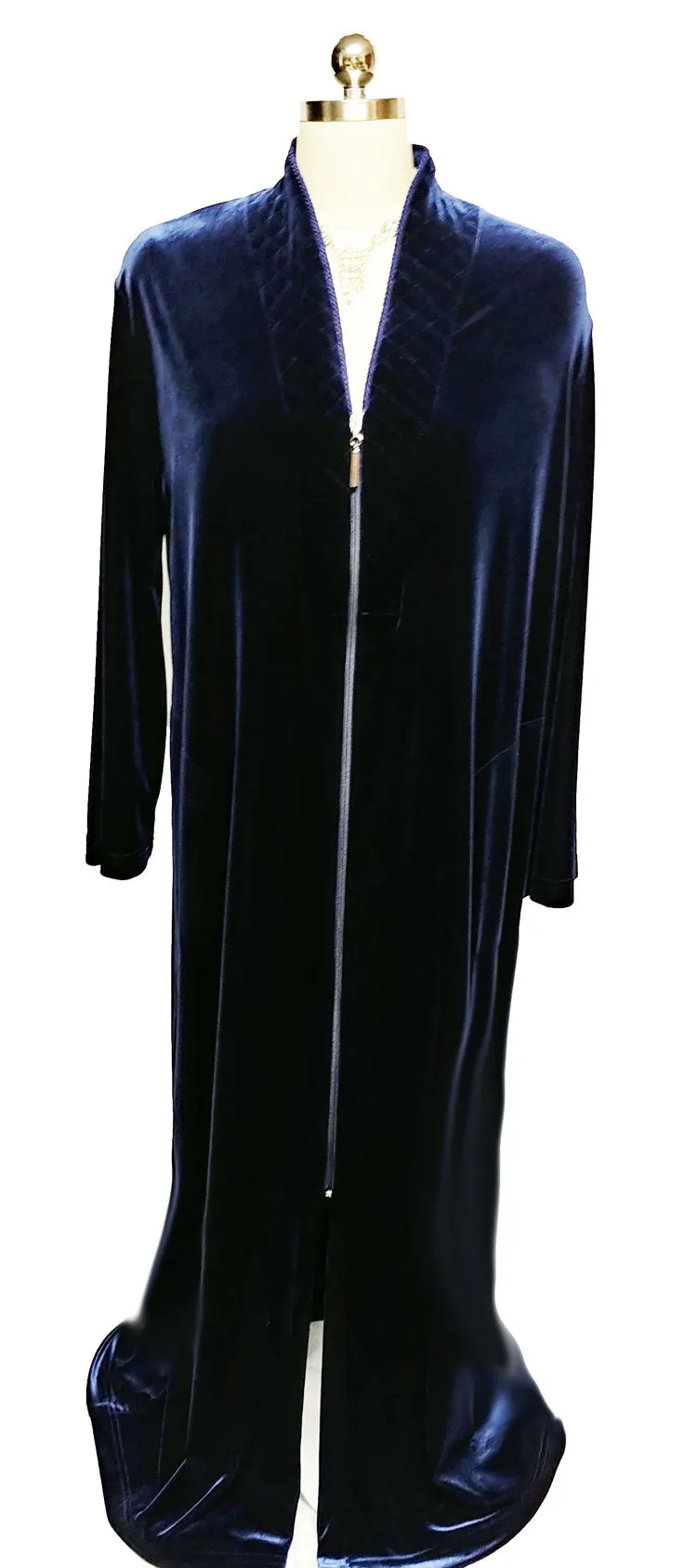 *NEW - DIAMOND TEA LUXURIOUS ZIP UP FRONT VELOUR ROBE IN MIDNIGHT NAVY - SIZE LARGE #3