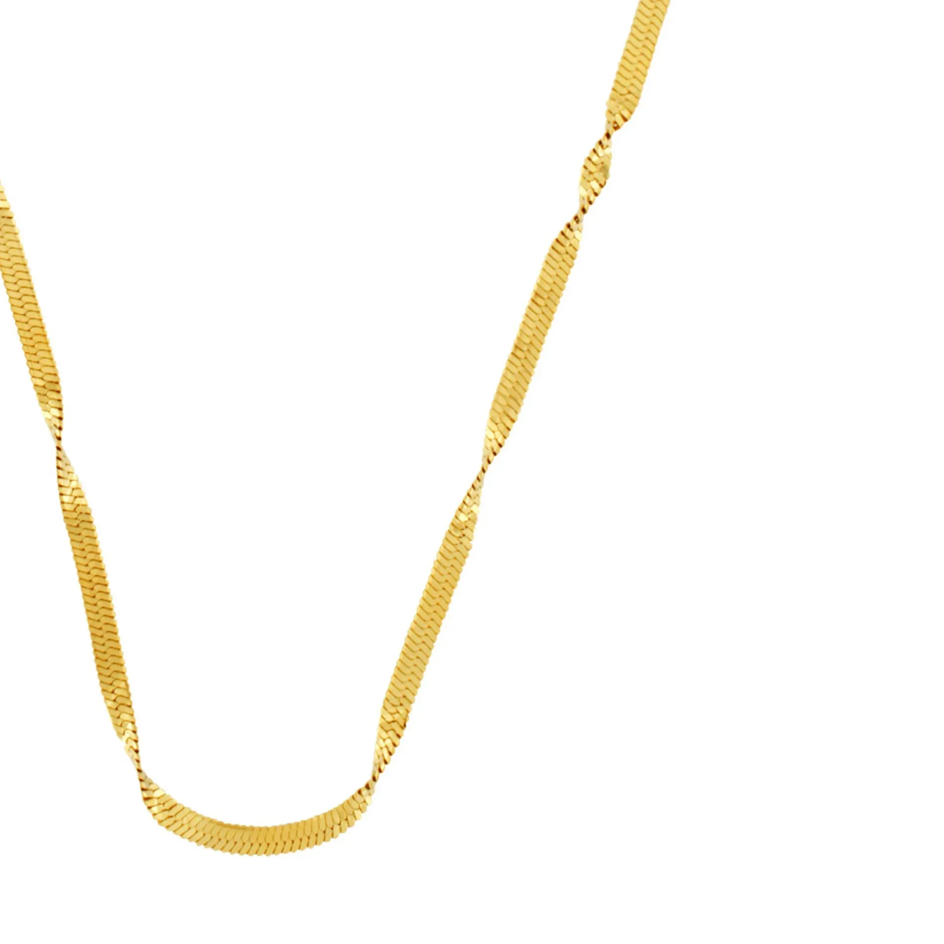 Passion Waterproof Twisted 2mm Herringbone Necklace 18K Gold Plating