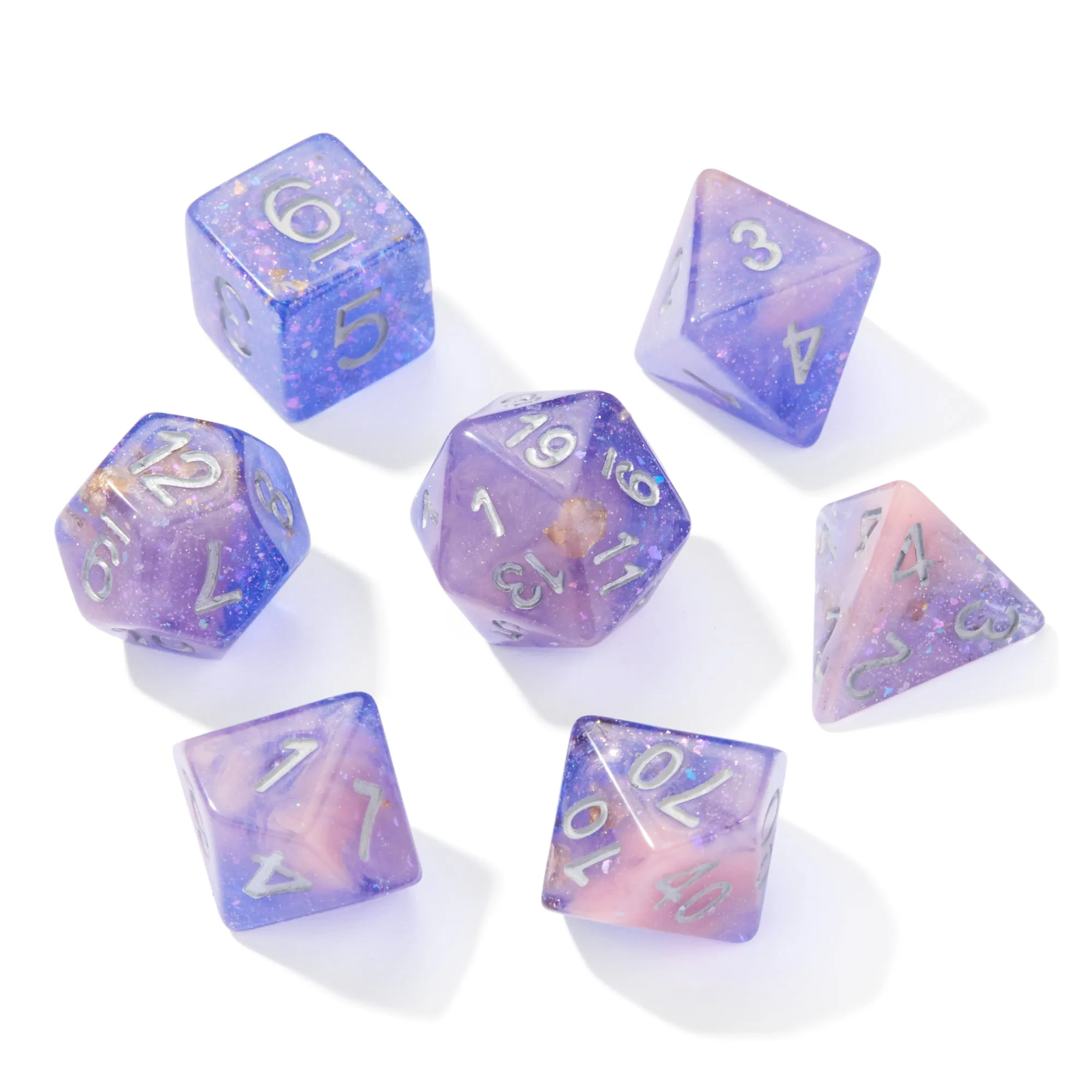 Seabed Treasure Pink & Purple Glitter Resin 7pc Dice Set