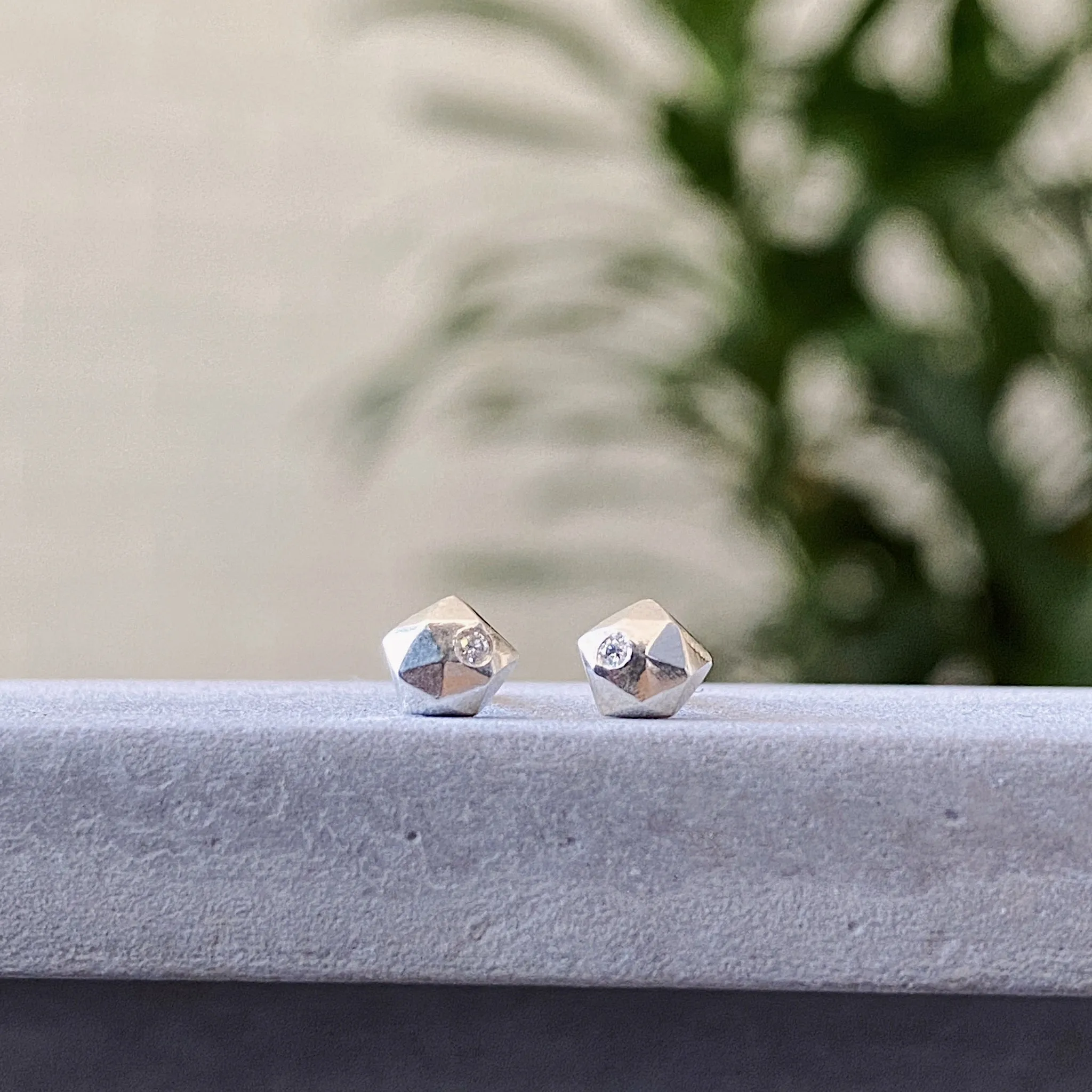 Silver Micro Fragment Diamond Stud Earrings