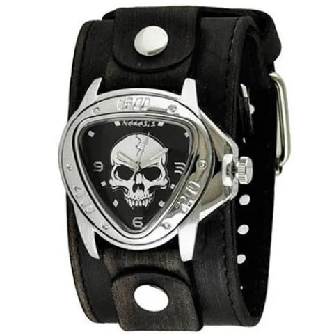 Skull Triangle Black Watch with Stitched Black Leather Cuff