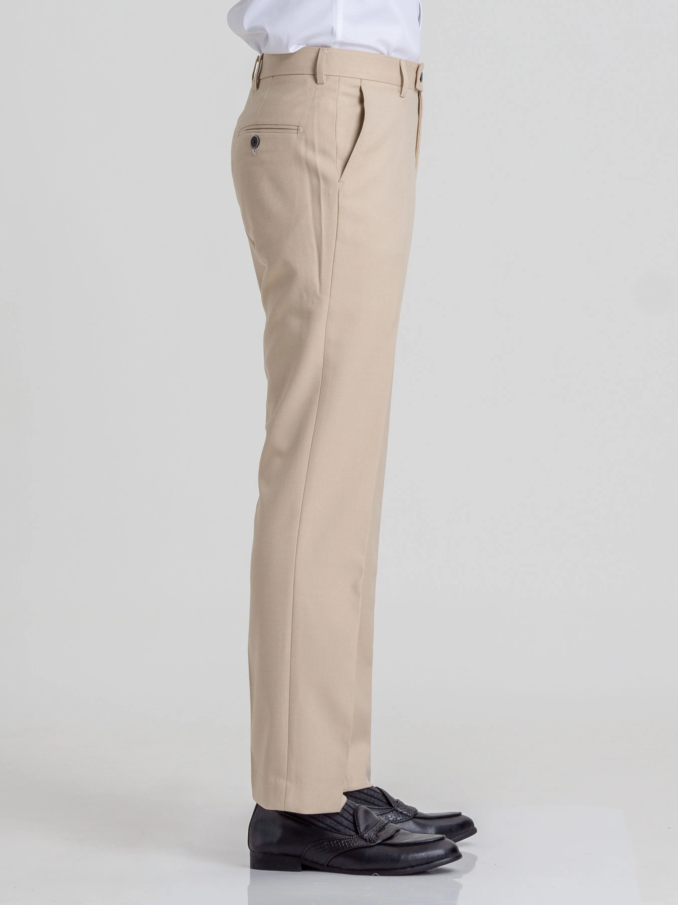 Trousers With Belt Loop - Beige Plain (Stretchable)