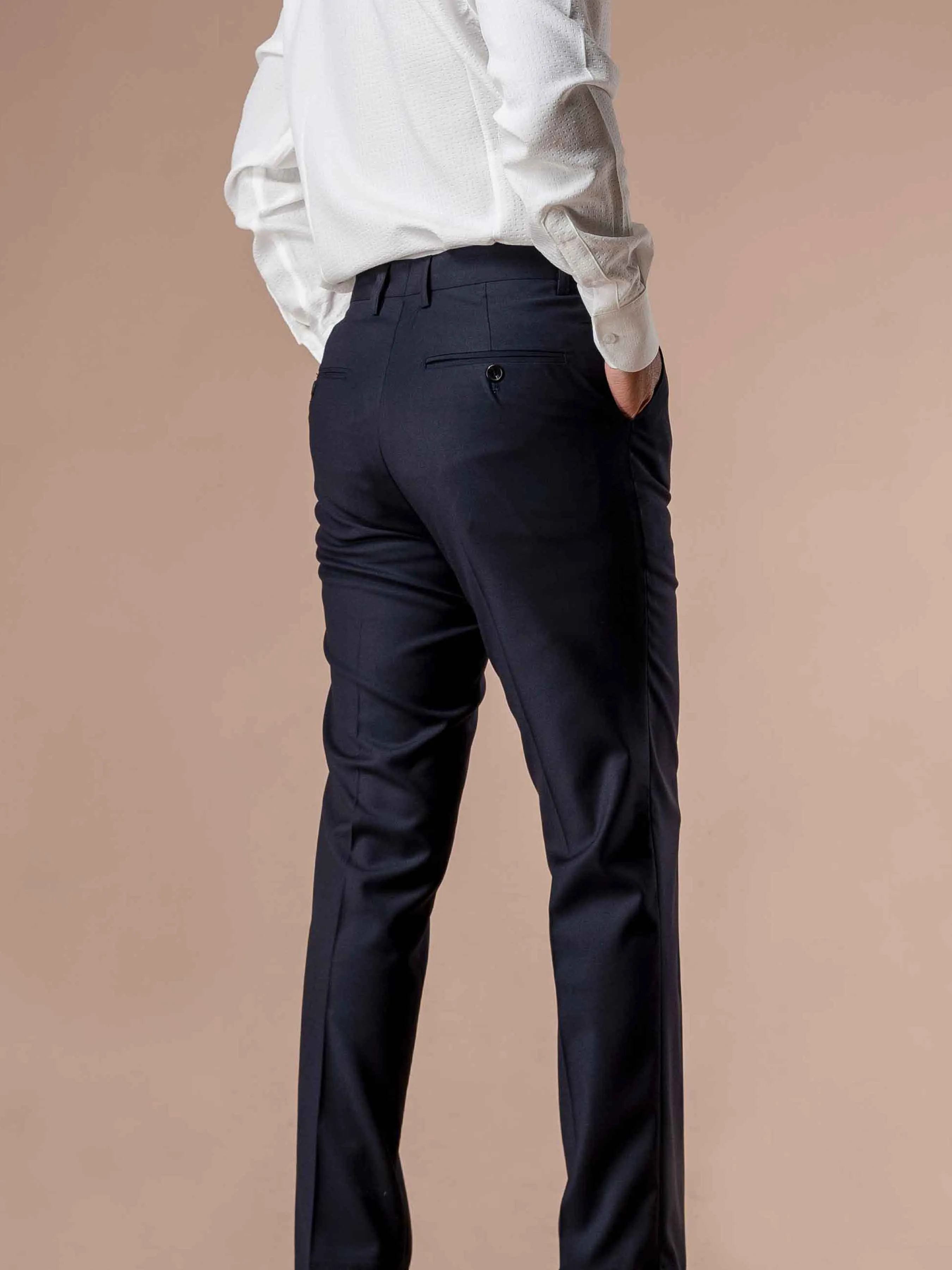 Trousers With Belt Loop - Dark Blue Plain (Stretchable)