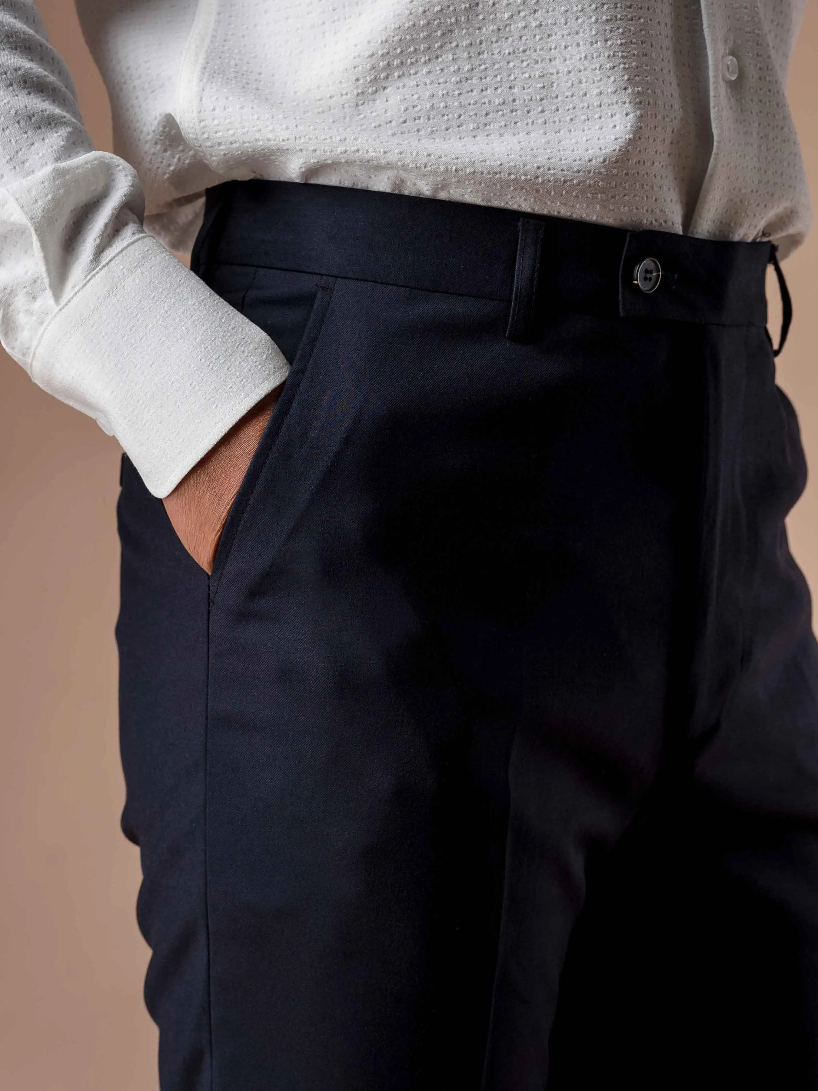 Trousers With Belt Loop - Dark Blue Plain (Stretchable)