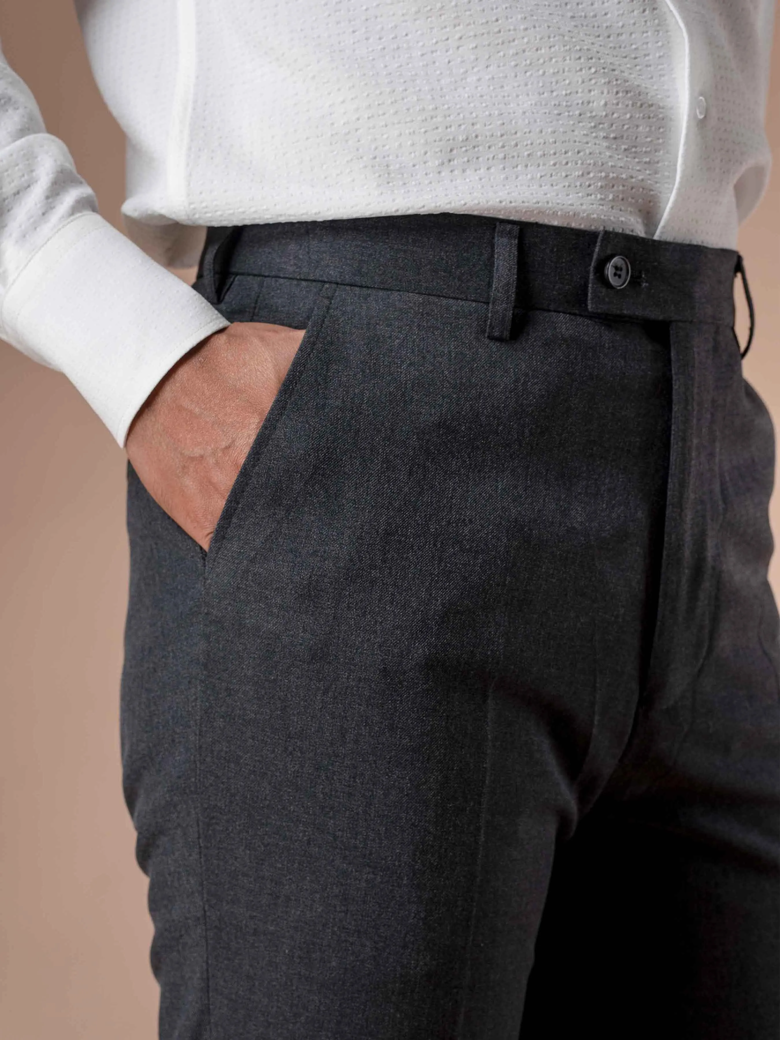 Trousers With Belt Loop - Dark Grey Plain (Stretchable)