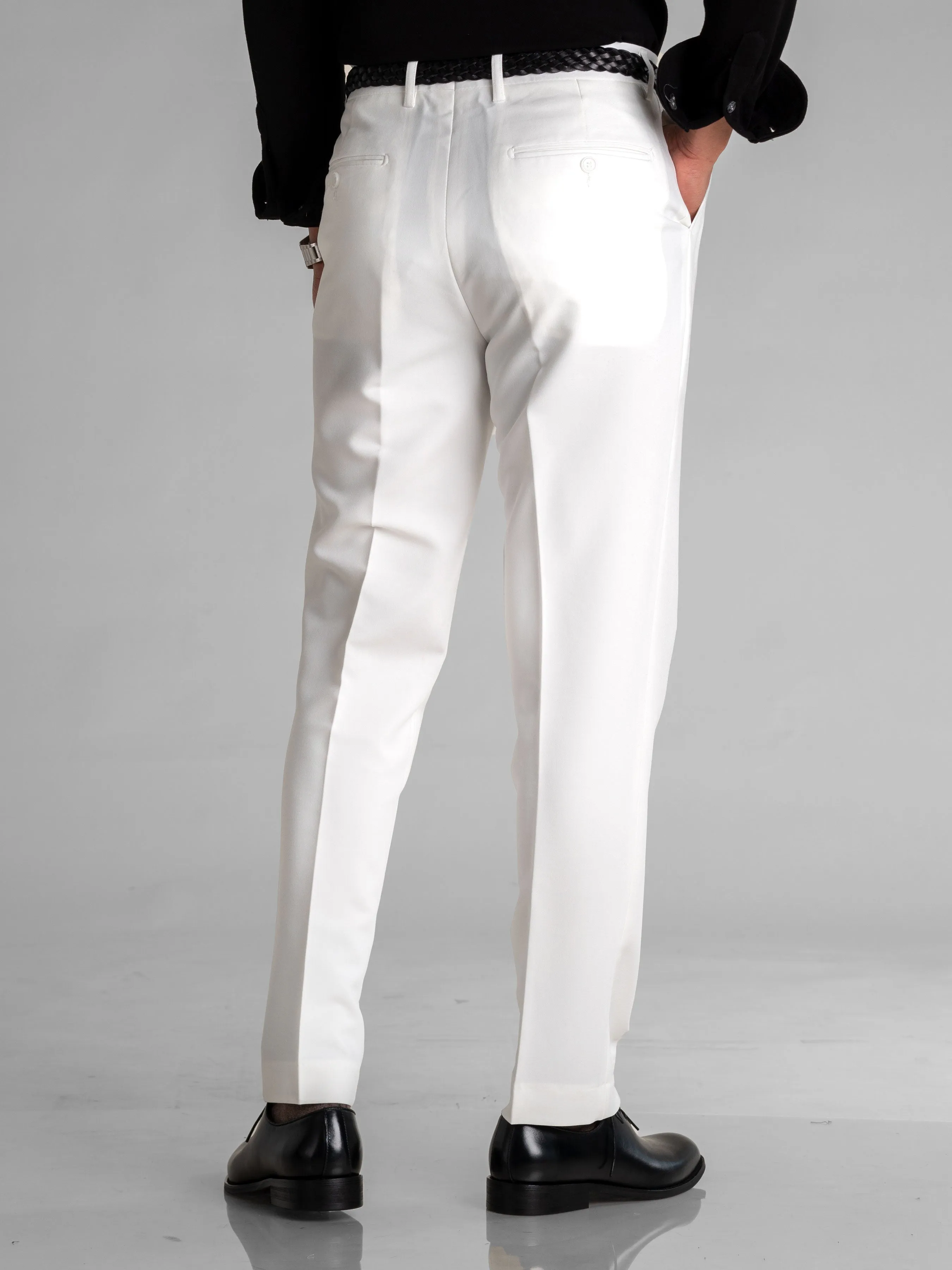 Trousers With Belt Loop - Pure White (Stretchable)