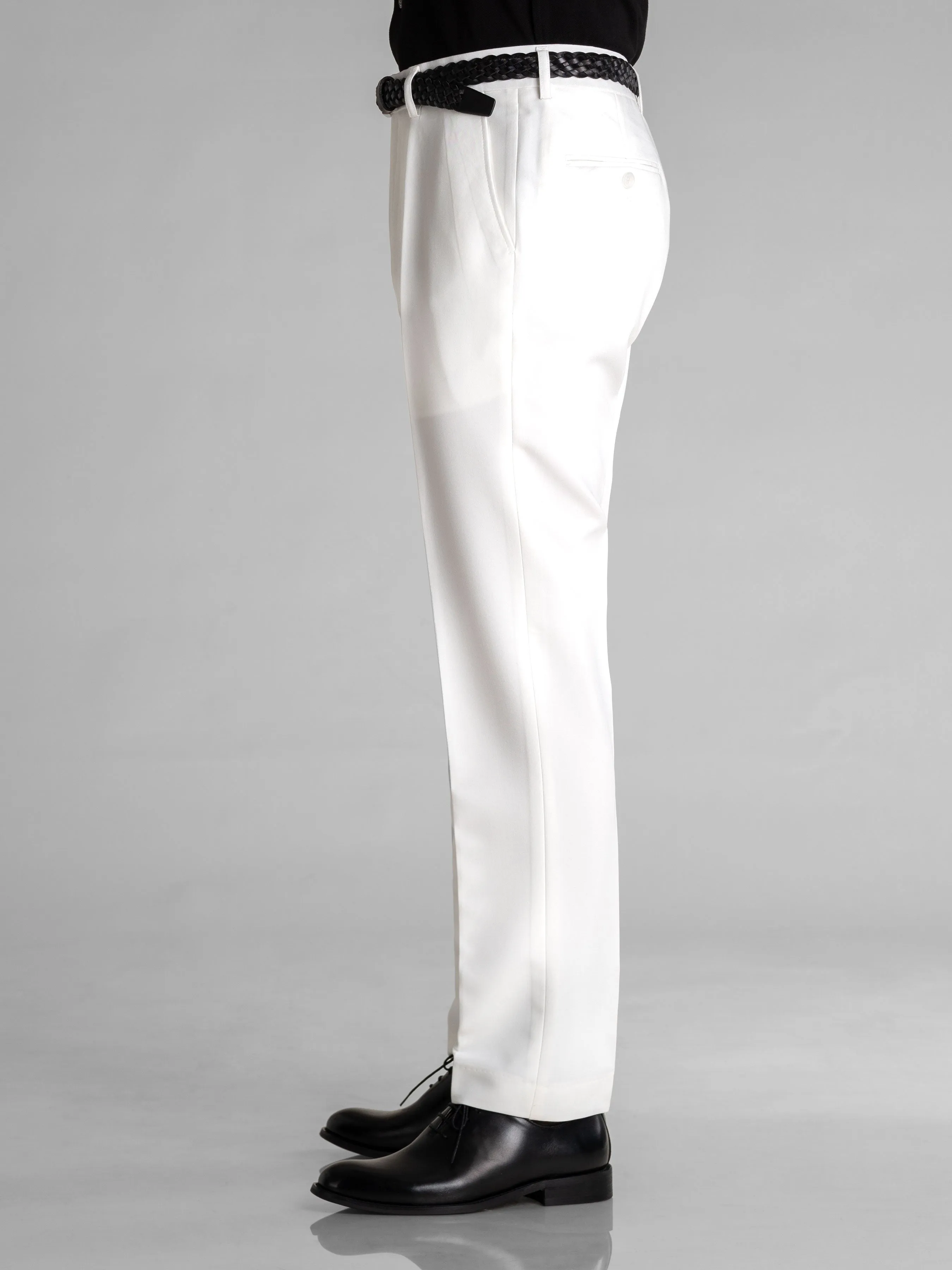 Trousers With Belt Loop - Pure White (Stretchable)