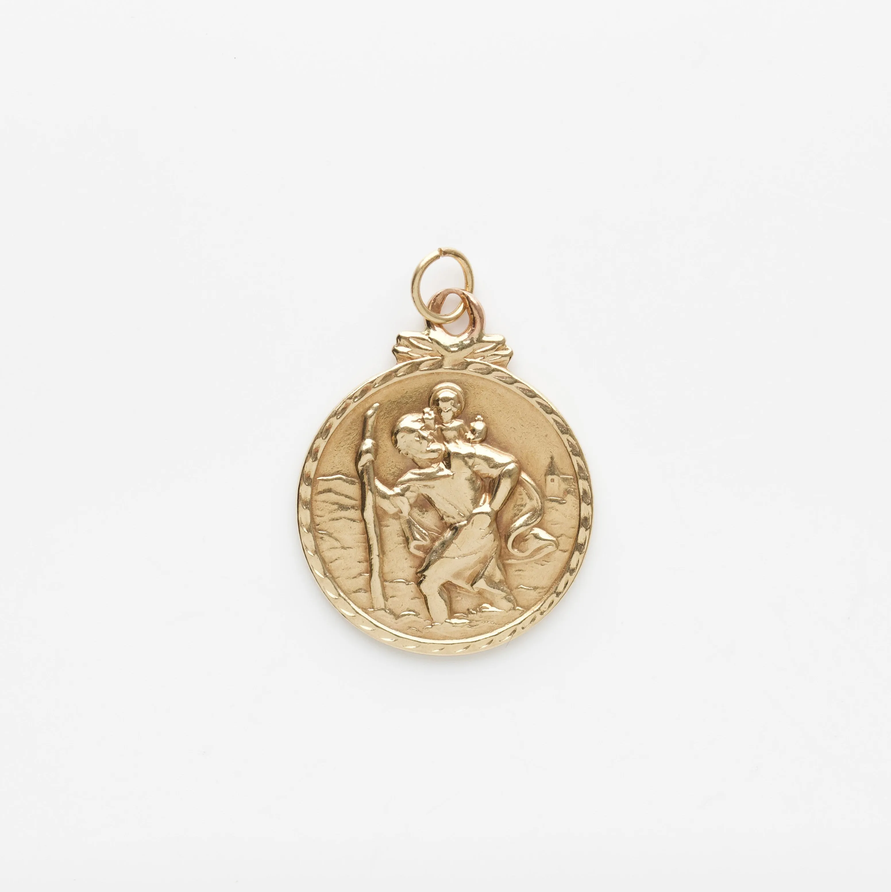 Vintage 9k Solid Yellow Gold St. Christopher Pendant